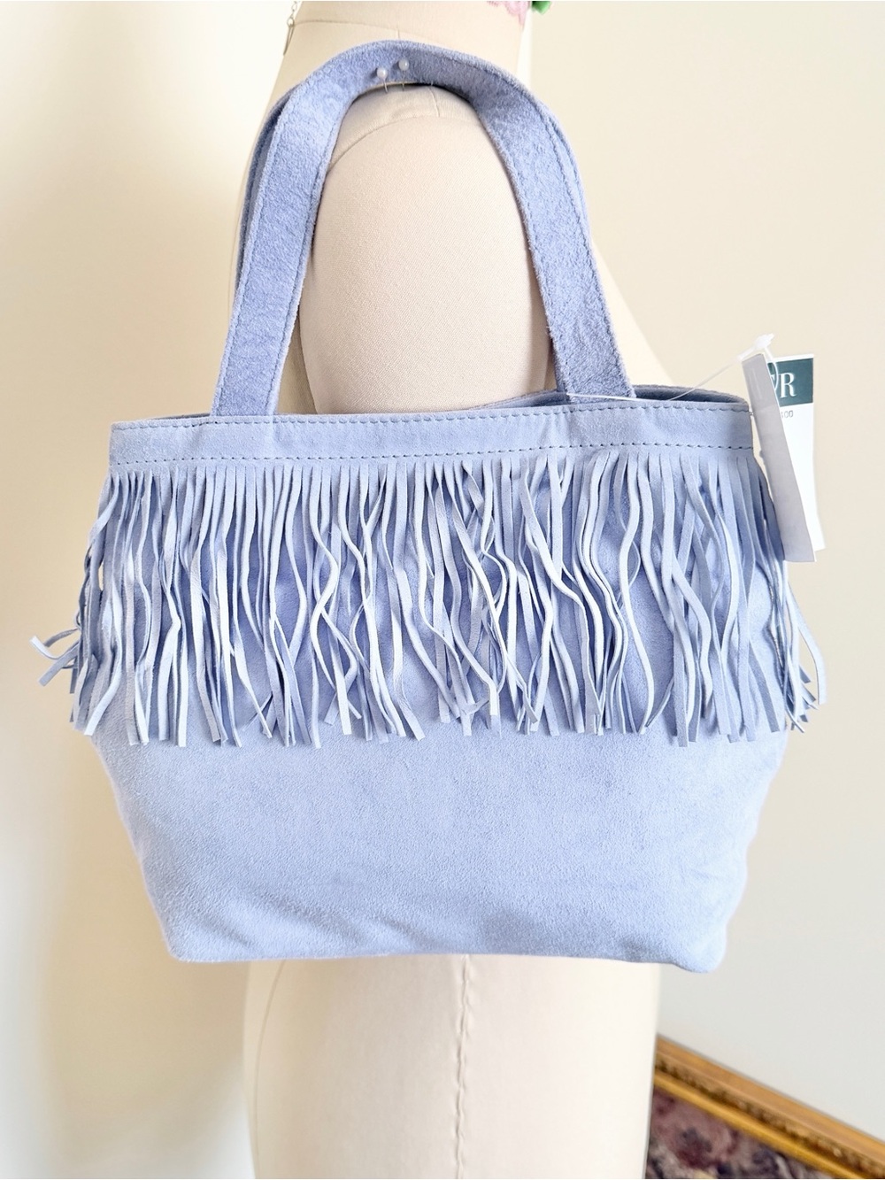 NWT vintage 90s Danierperiwinkle suede fringe tote bag
